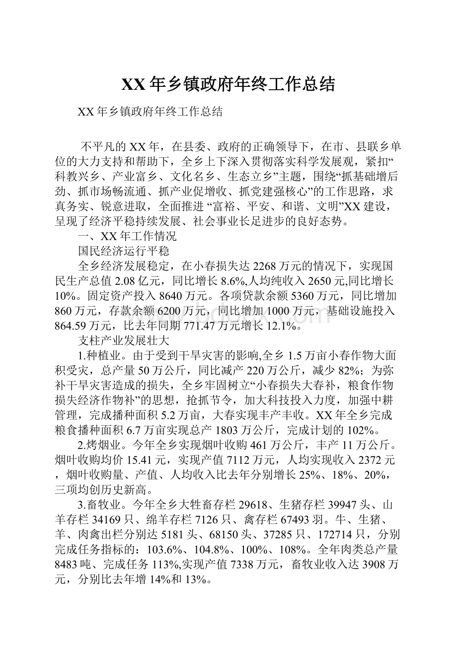 XX年乡镇政府年终工作总结.docx