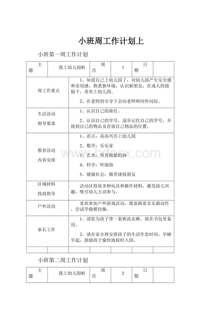 小班周工作计划上.docx_第1页