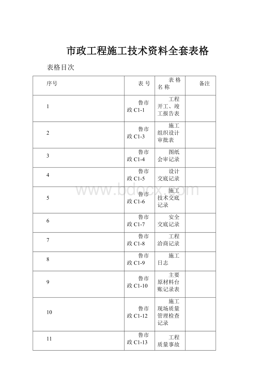 市政工程施工技术资料全套表格.docx