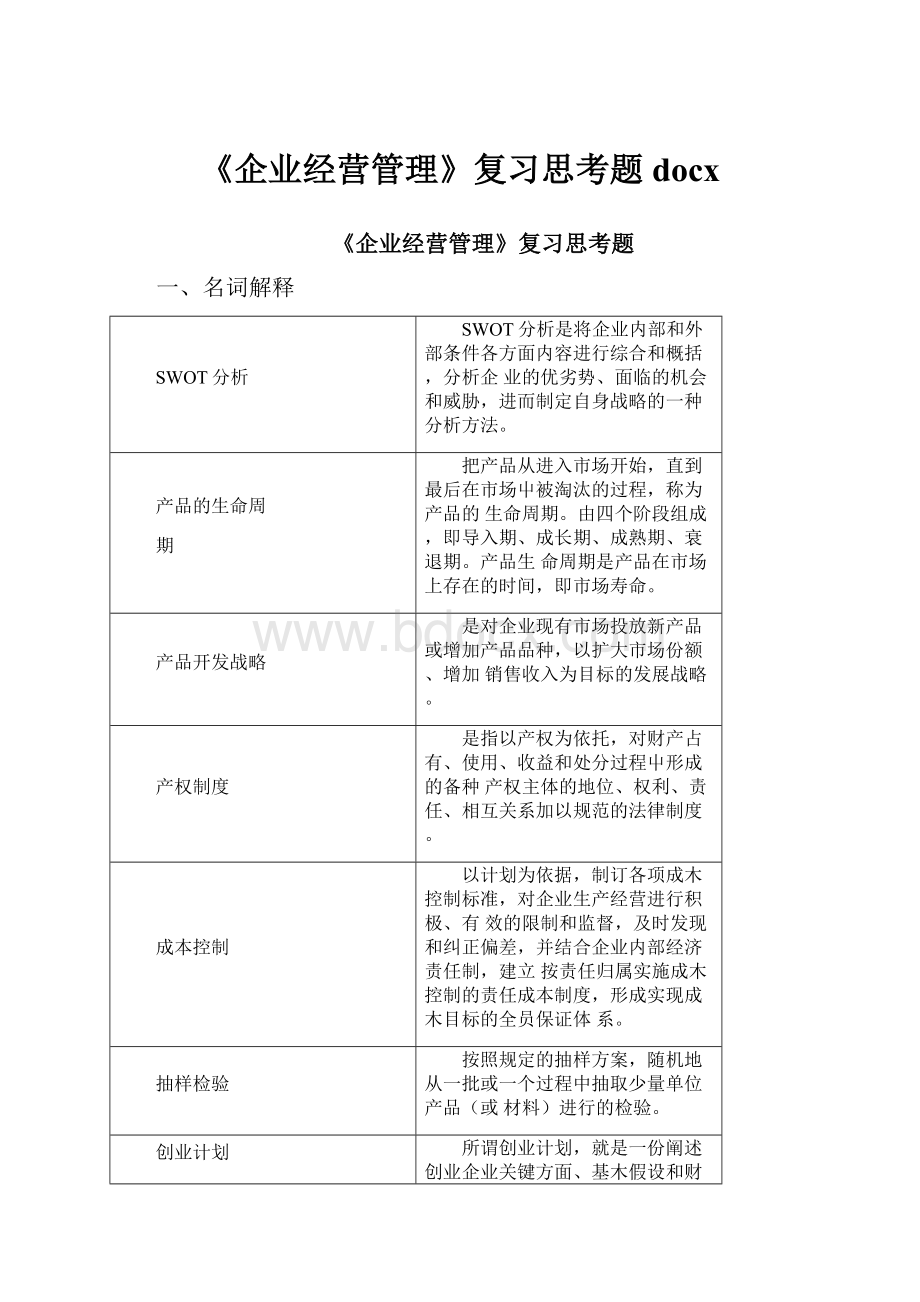 《企业经营管理》复习思考题docx.docx