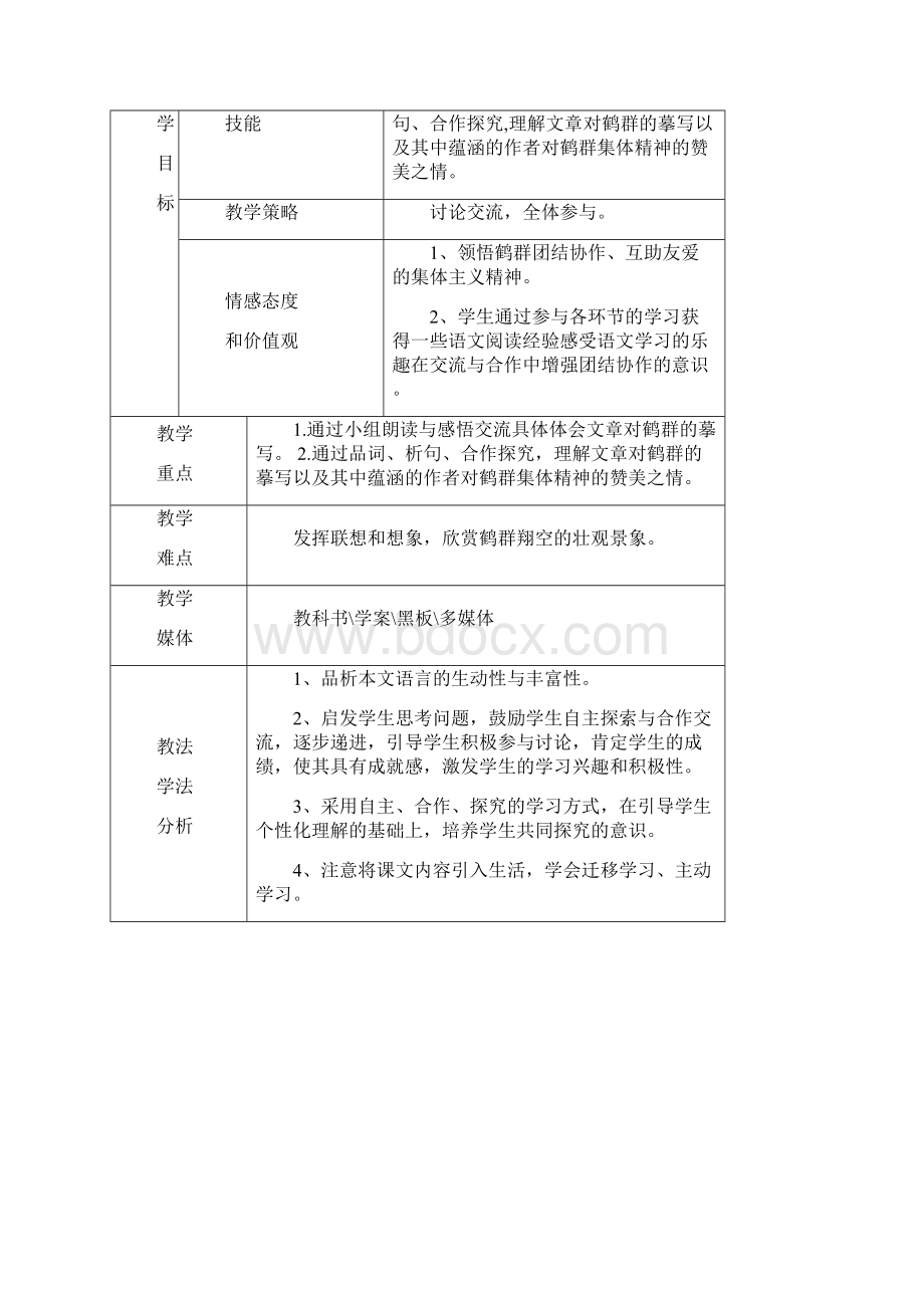 七年级语文下册第二单元第7课《群鹤翔空》教学设计及反思北京课改版.docx_第2页