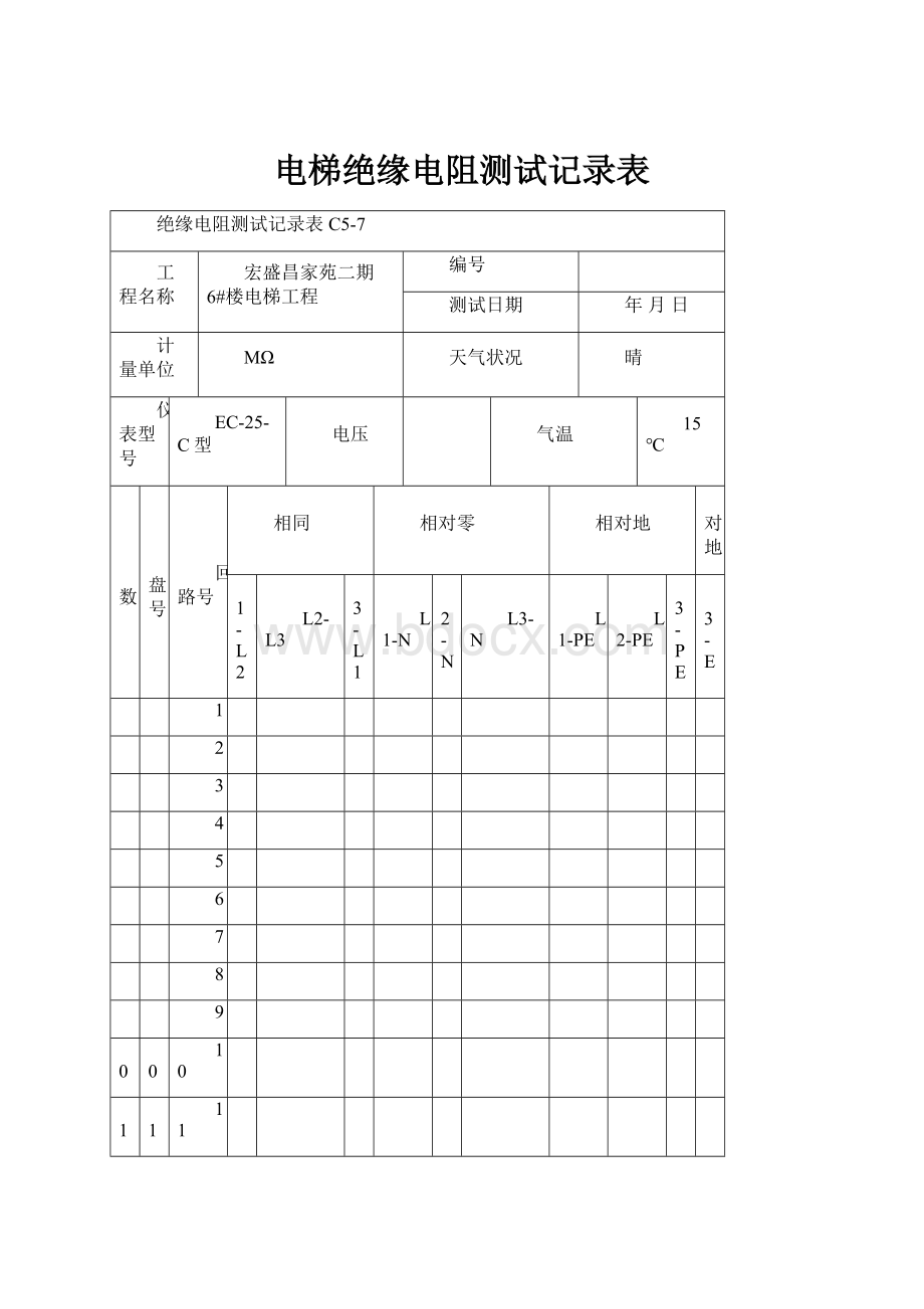 电梯绝缘电阻测试记录表.docx