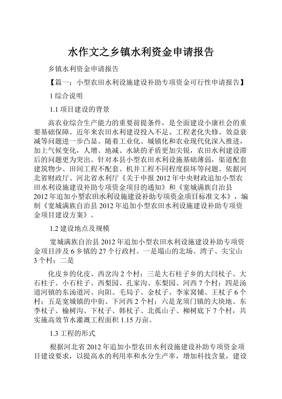 水作文之乡镇水利资金申请报告.docx