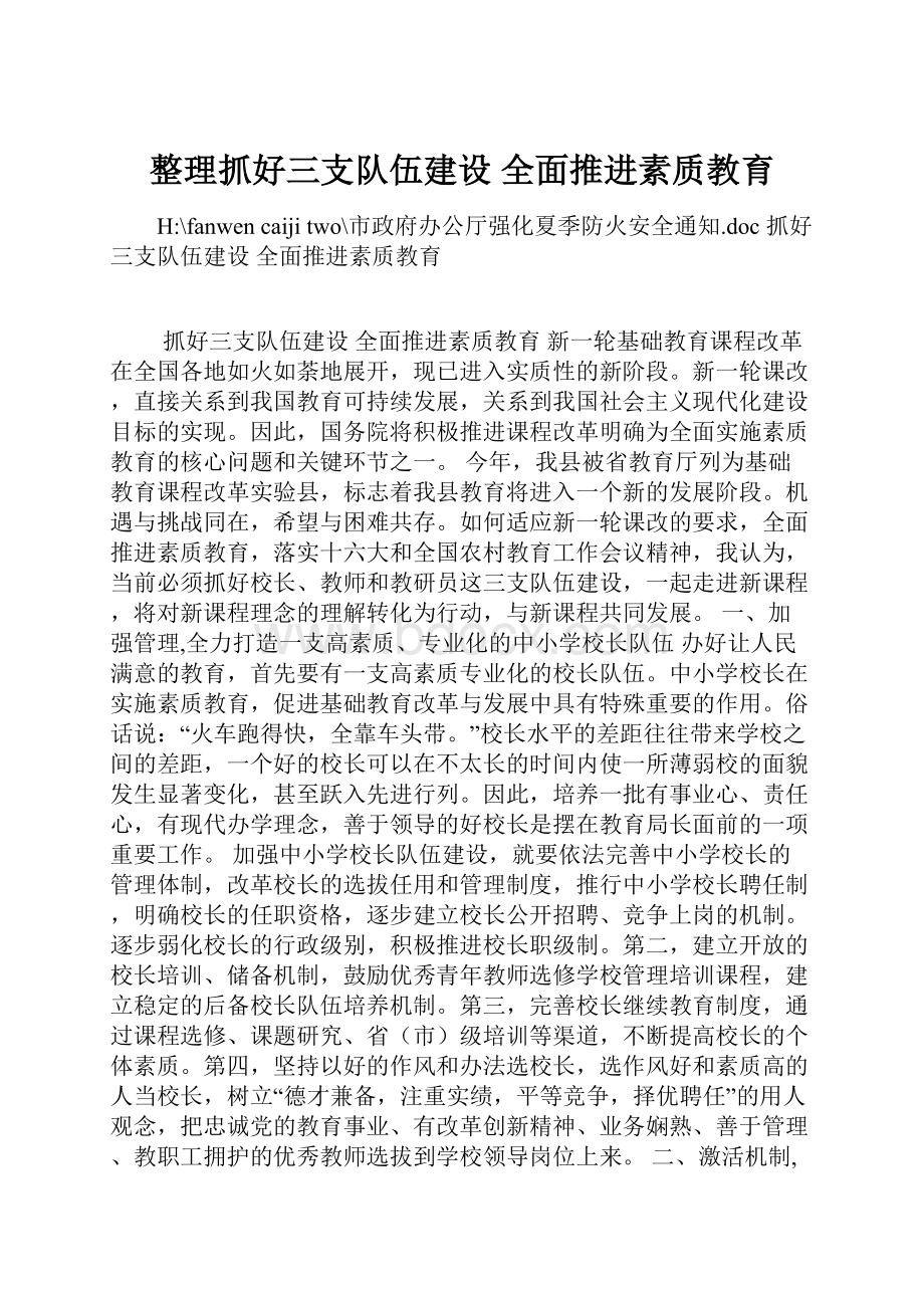 整理抓好三支队伍建设全面推进素质教育.docx