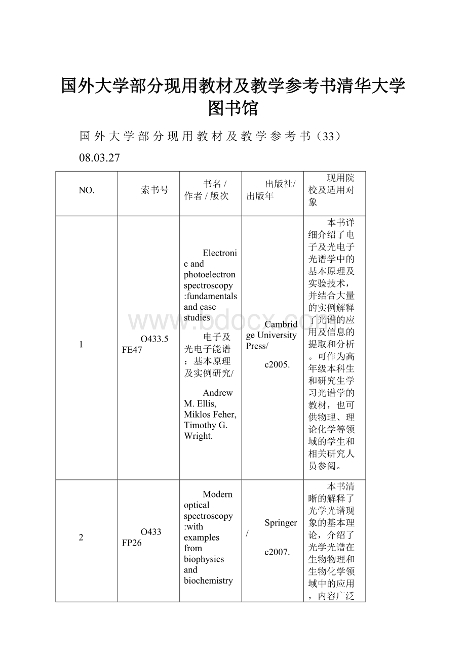 国外大学部分现用教材及教学参考书清华大学图书馆.docx