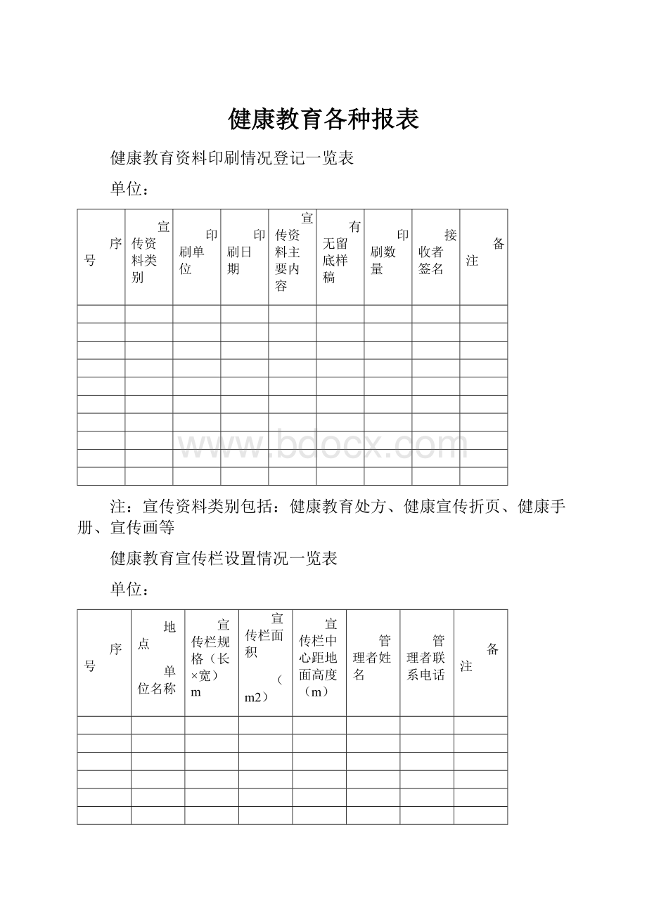 健康教育各种报表.docx