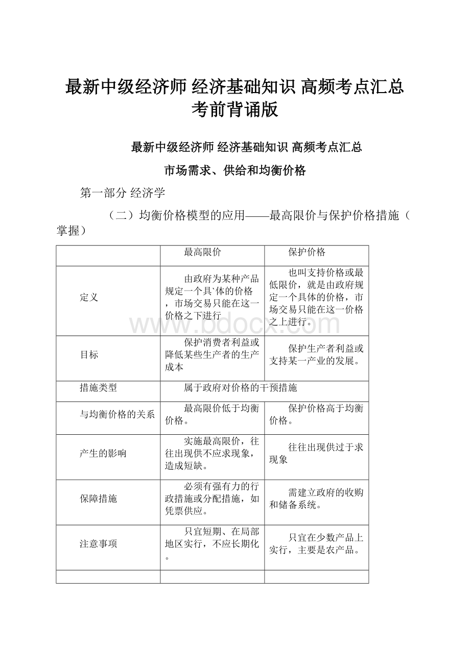 最新中级经济师 经济基础知识 高频考点汇总 考前背诵版.docx