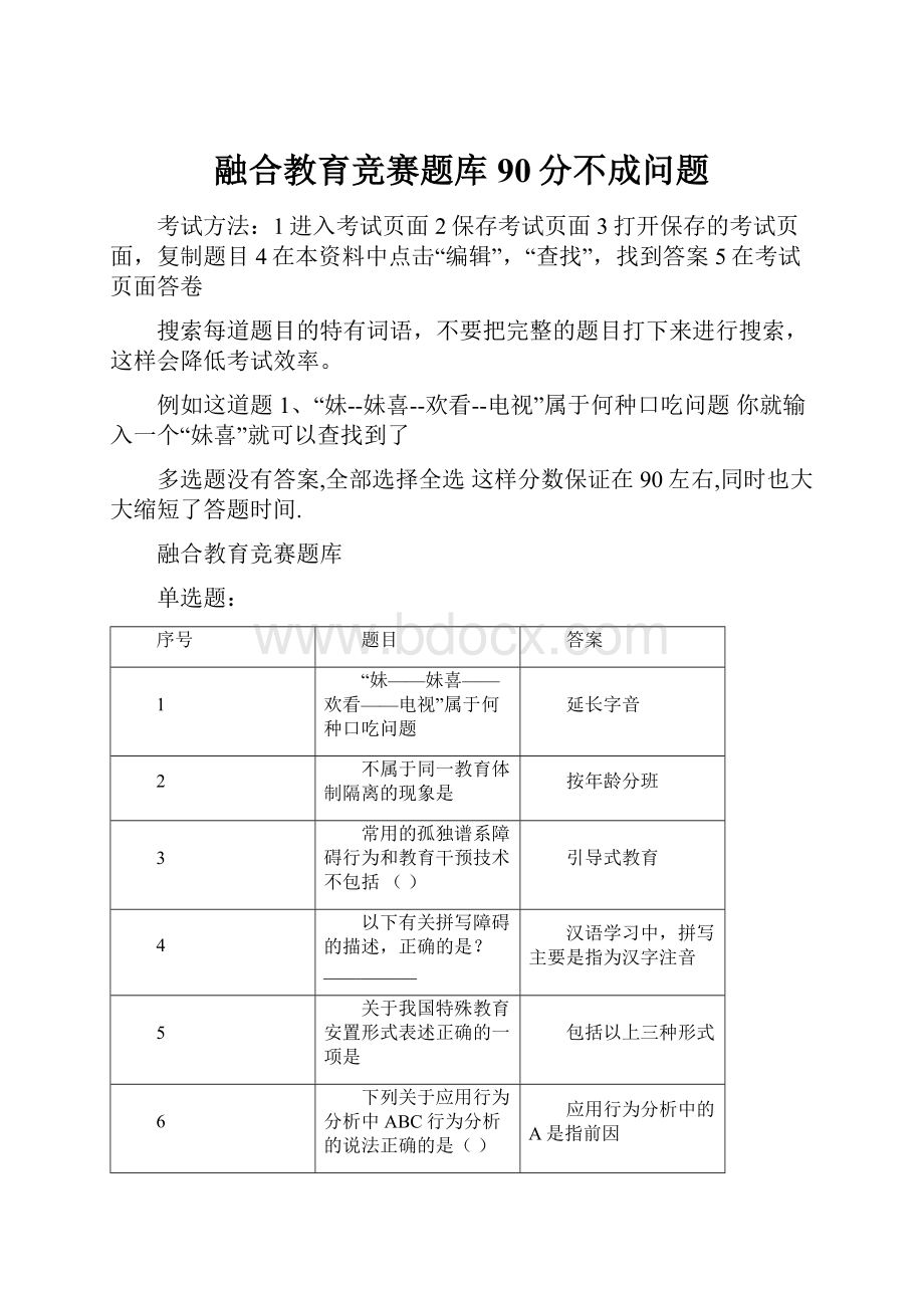 融合教育竞赛题库90分不成问题.docx