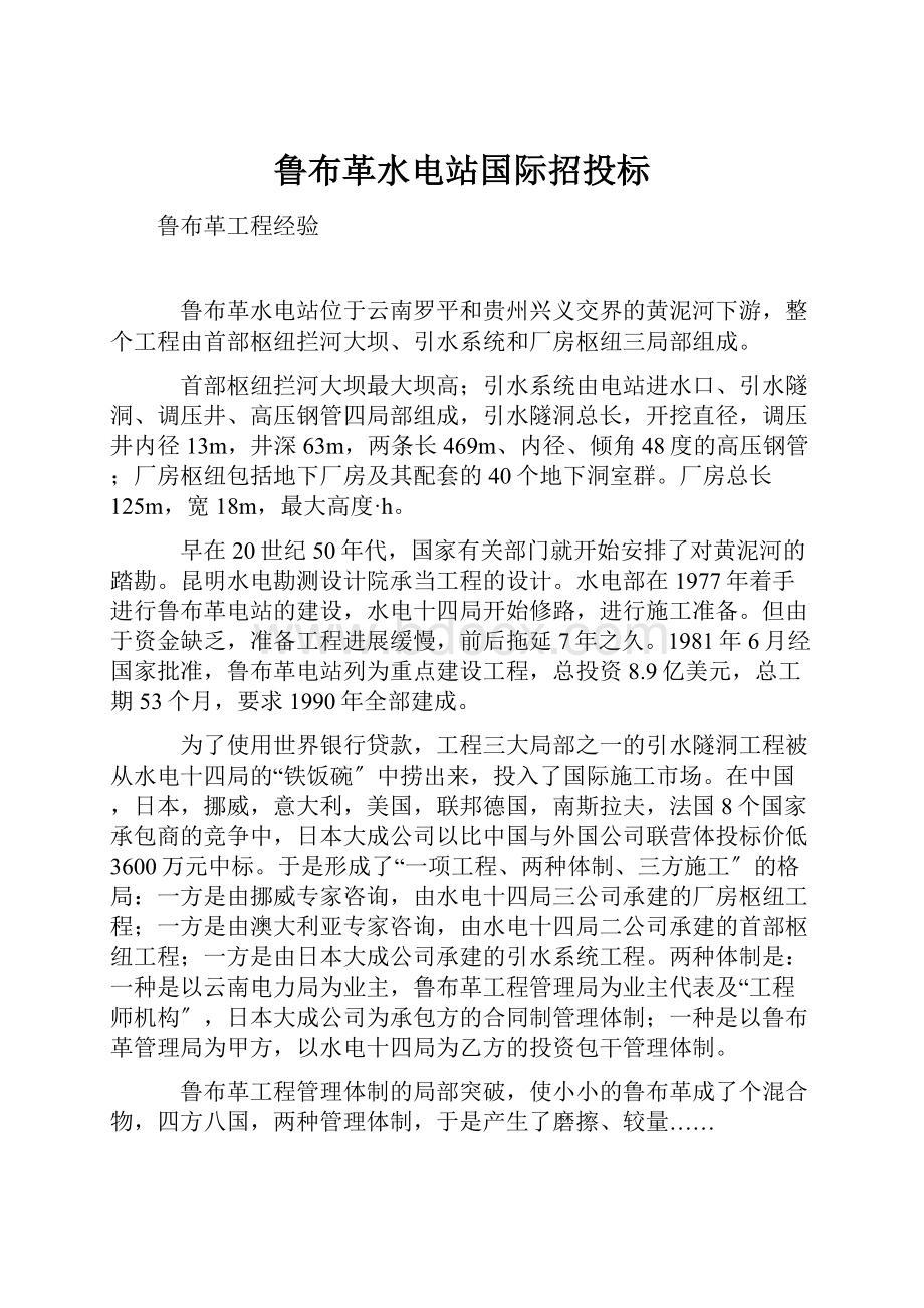 鲁布革水电站国际招投标.docx