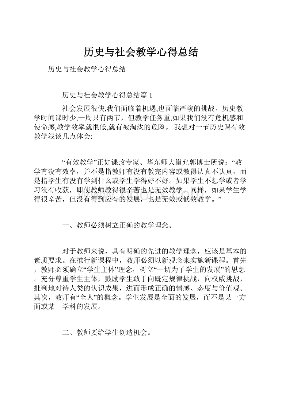 历史与社会教学心得总结.docx