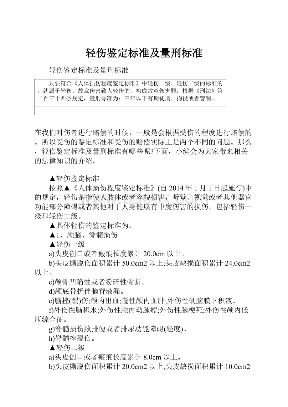 轻伤鉴定标准及量刑标准.docx_第1页