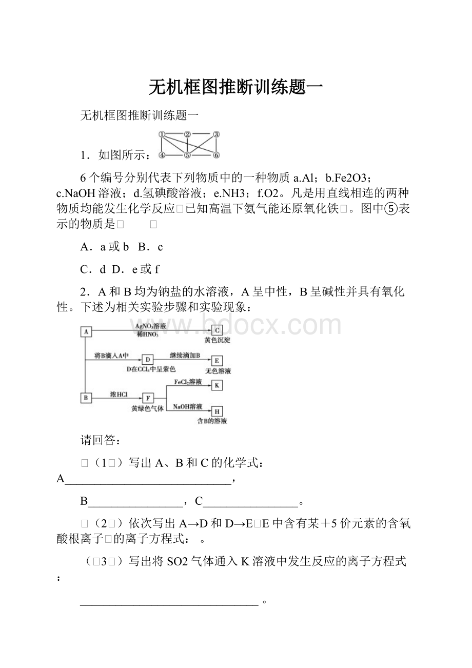 无机框图推断训练题一.docx