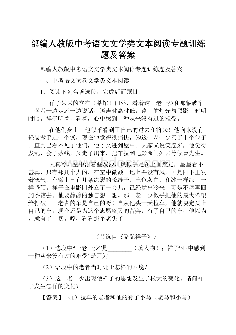 部编人教版中考语文文学类文本阅读专题训练题及答案.docx