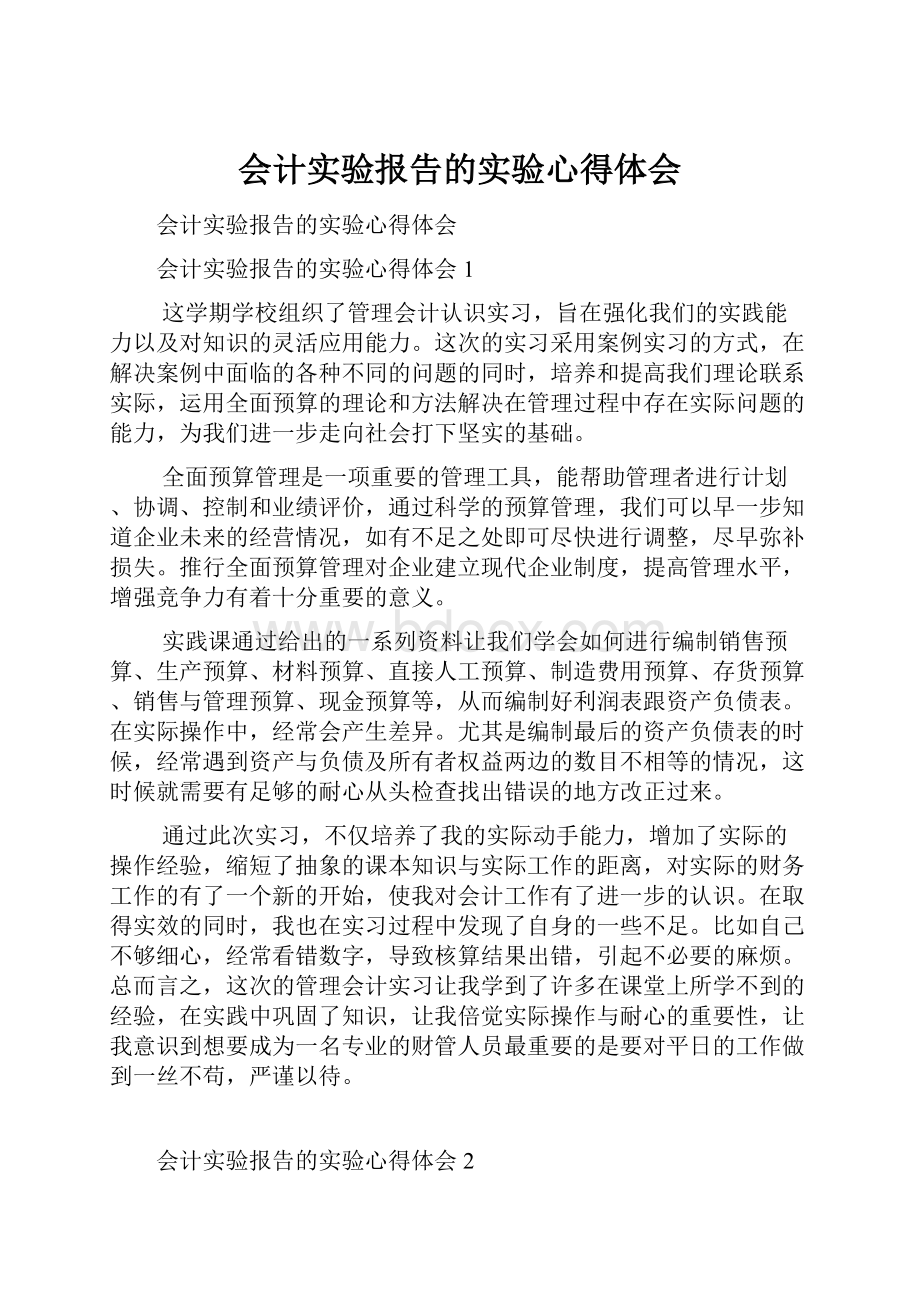 会计实验报告的实验心得体会.docx