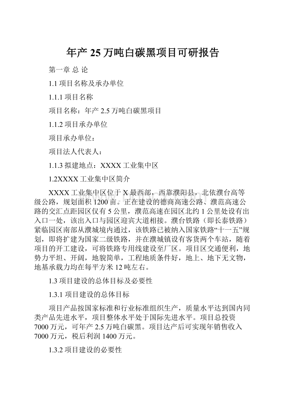 年产25万吨白碳黑项目可研报告.docx