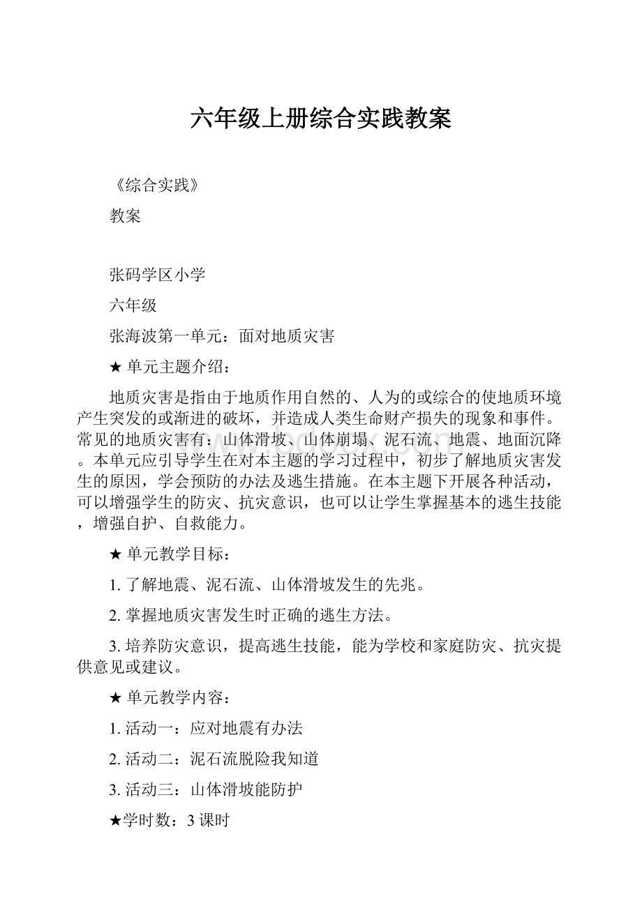 六年级上册综合实践教案.docx