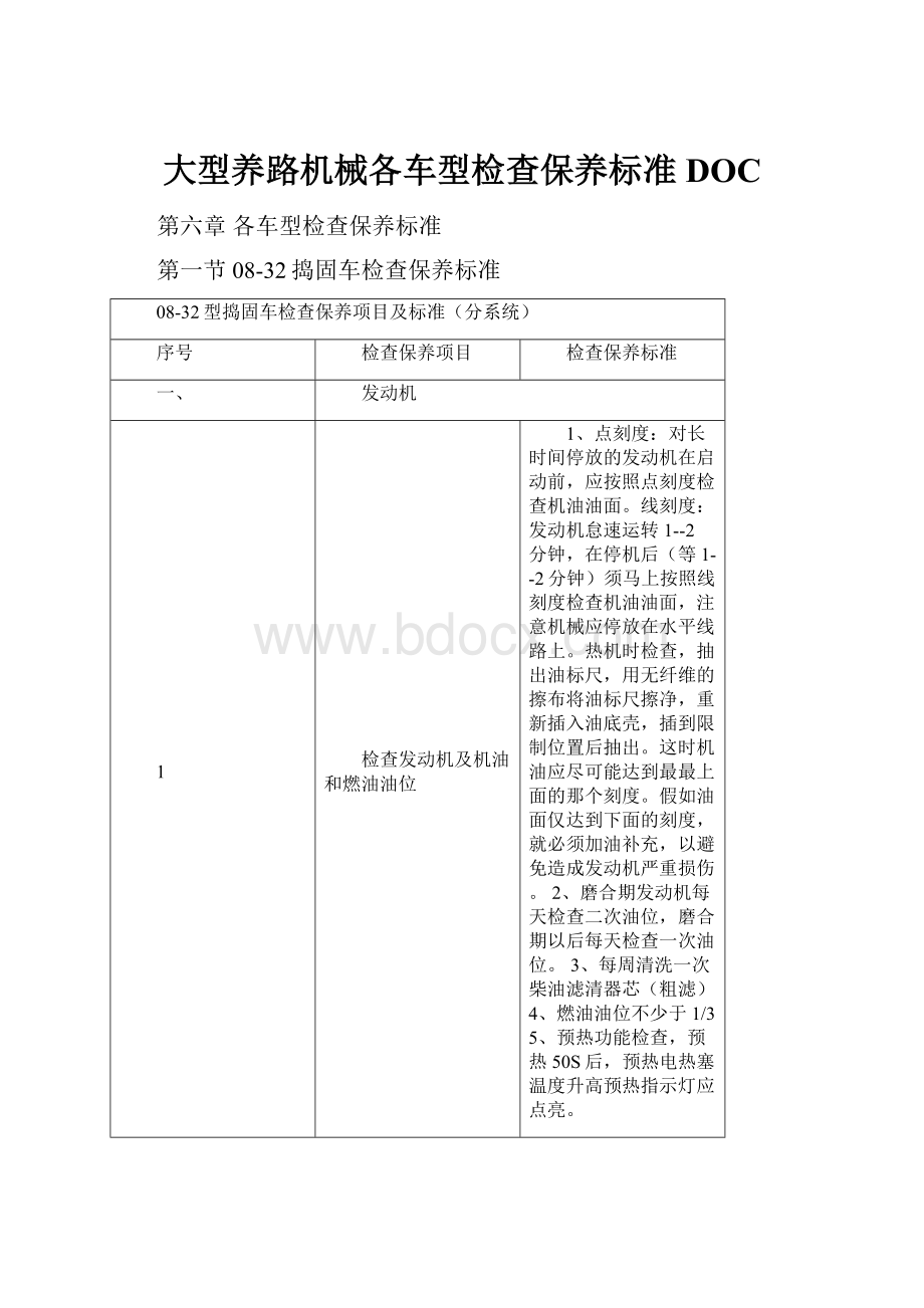 大型养路机械各车型检查保养标准DOC.docx