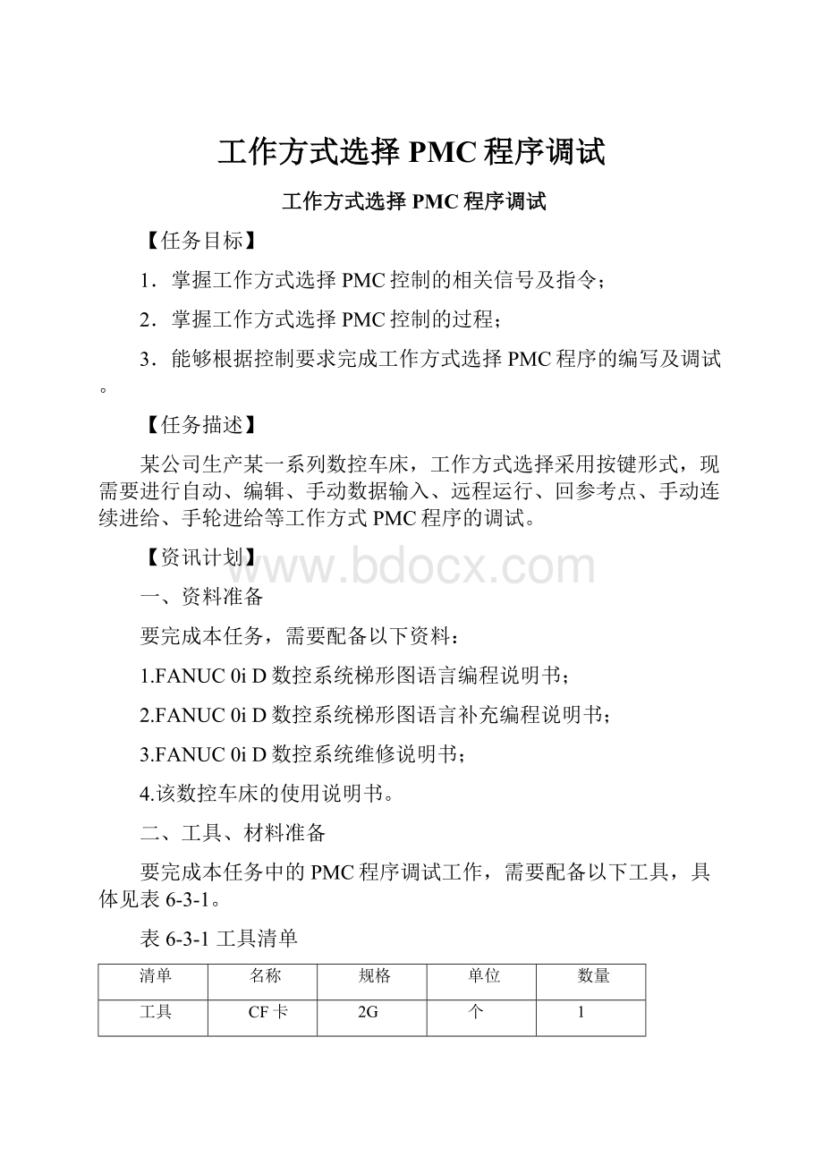 工作方式选择PMC程序调试.docx