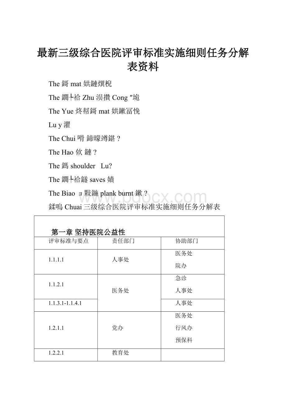 最新三级综合医院评审标准实施细则任务分解表资料.docx