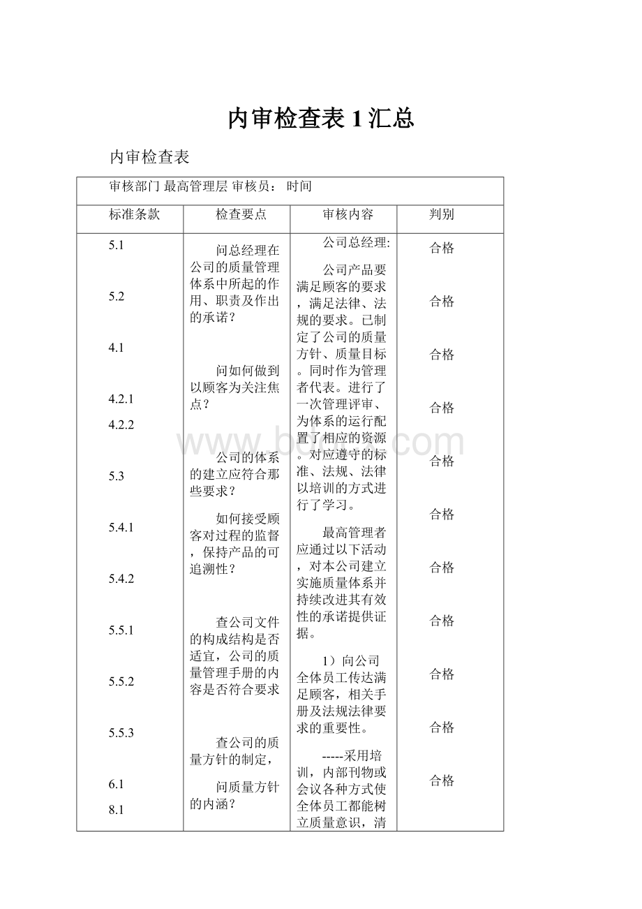 内审检查表1汇总.docx