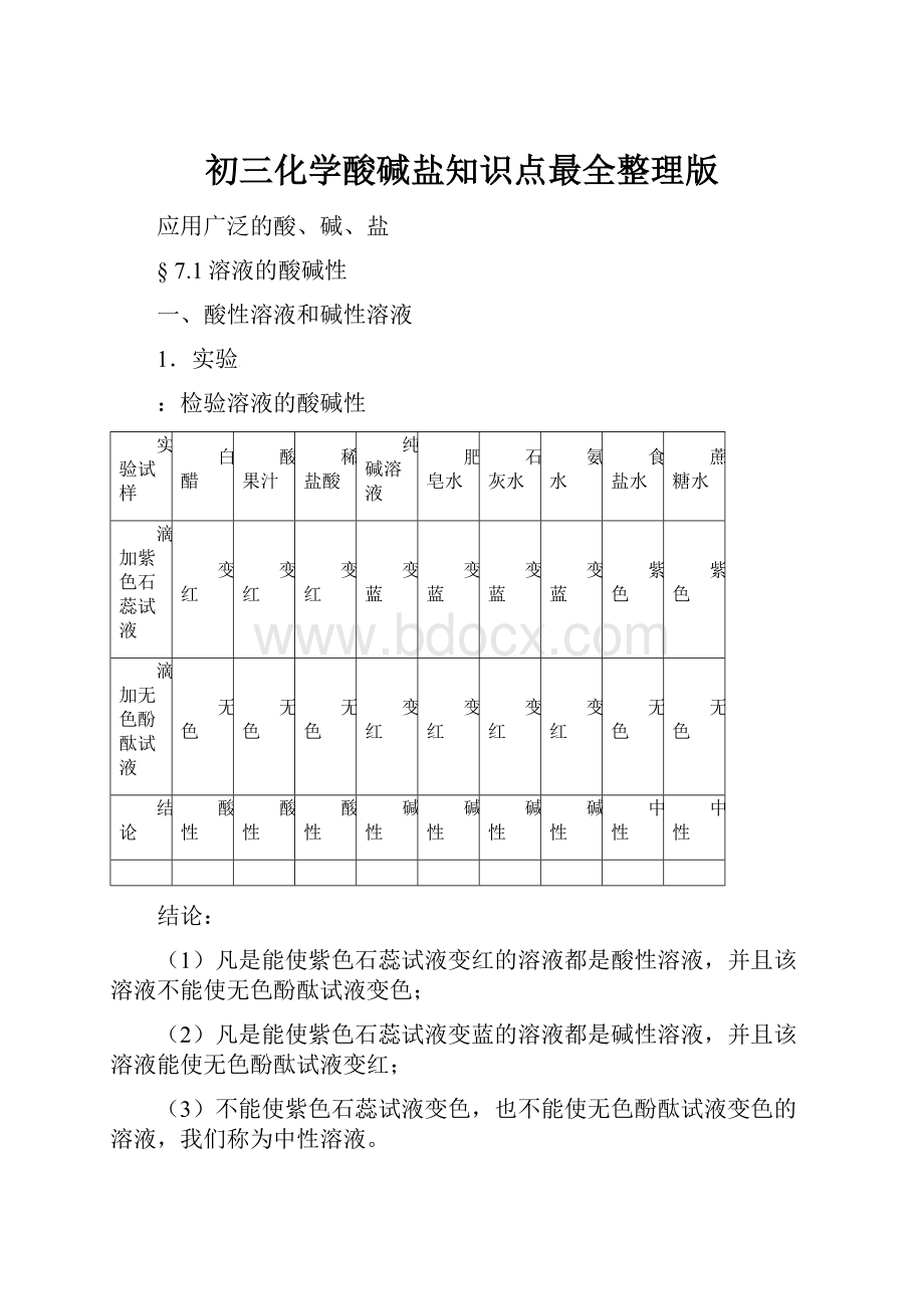 初三化学酸碱盐知识点最全整理版.docx