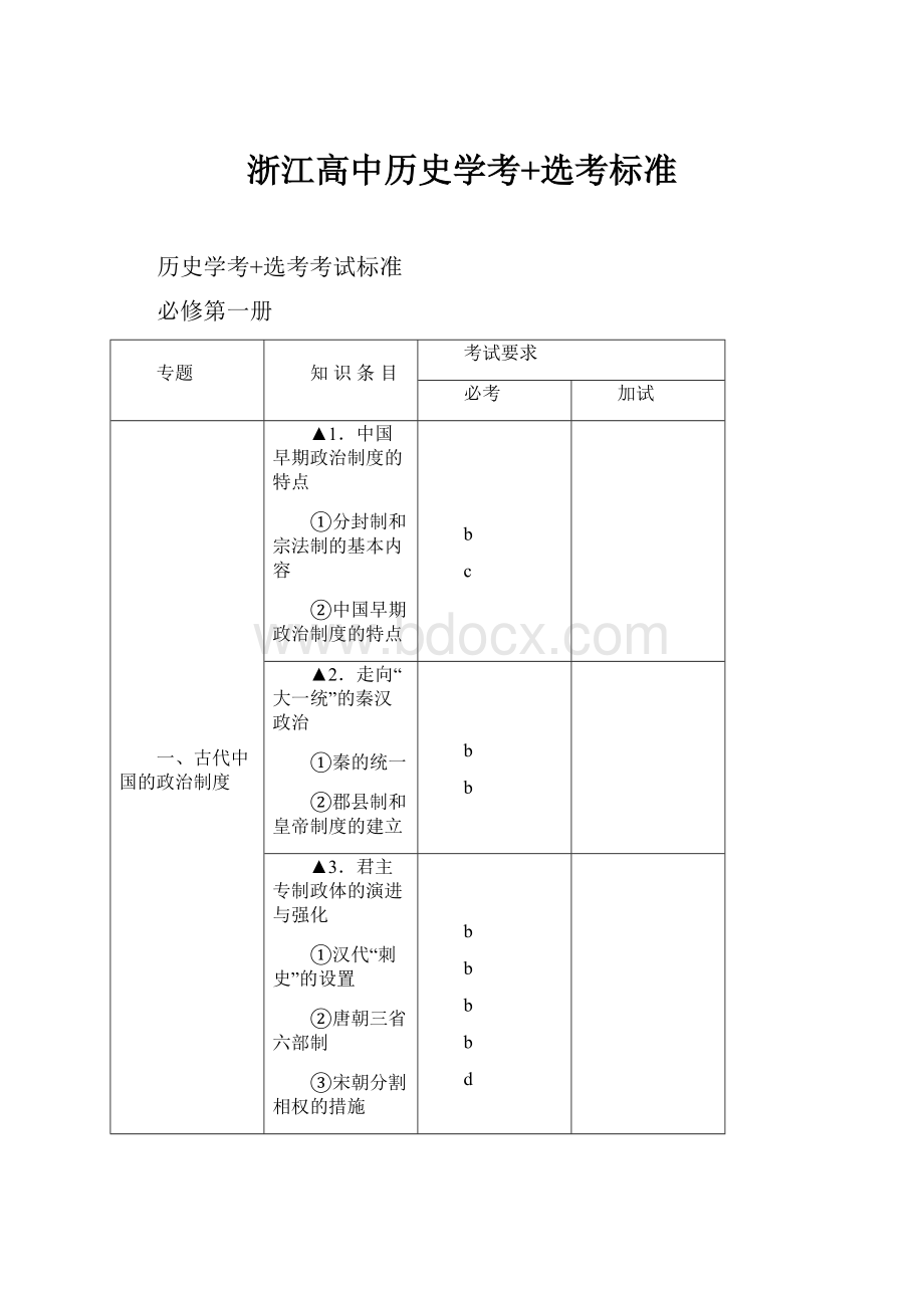 浙江高中历史学考+选考标准.docx