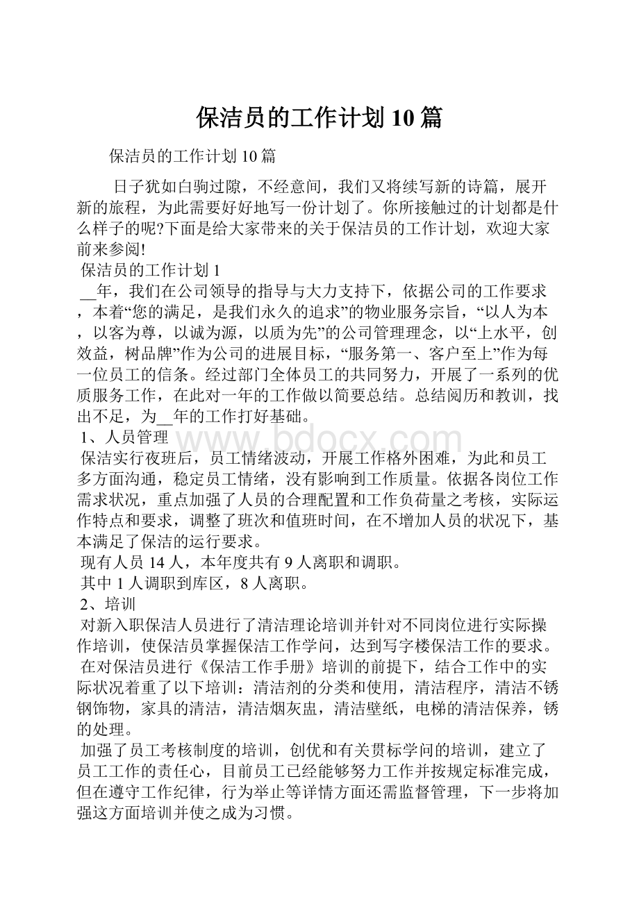 保洁员的工作计划10篇.docx