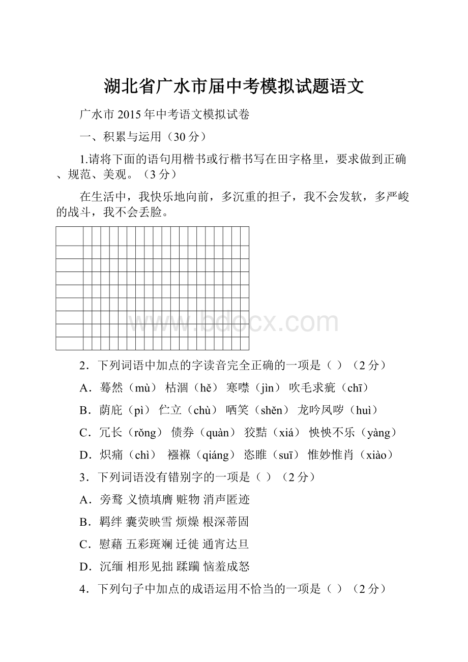 湖北省广水市届中考模拟试题语文.docx