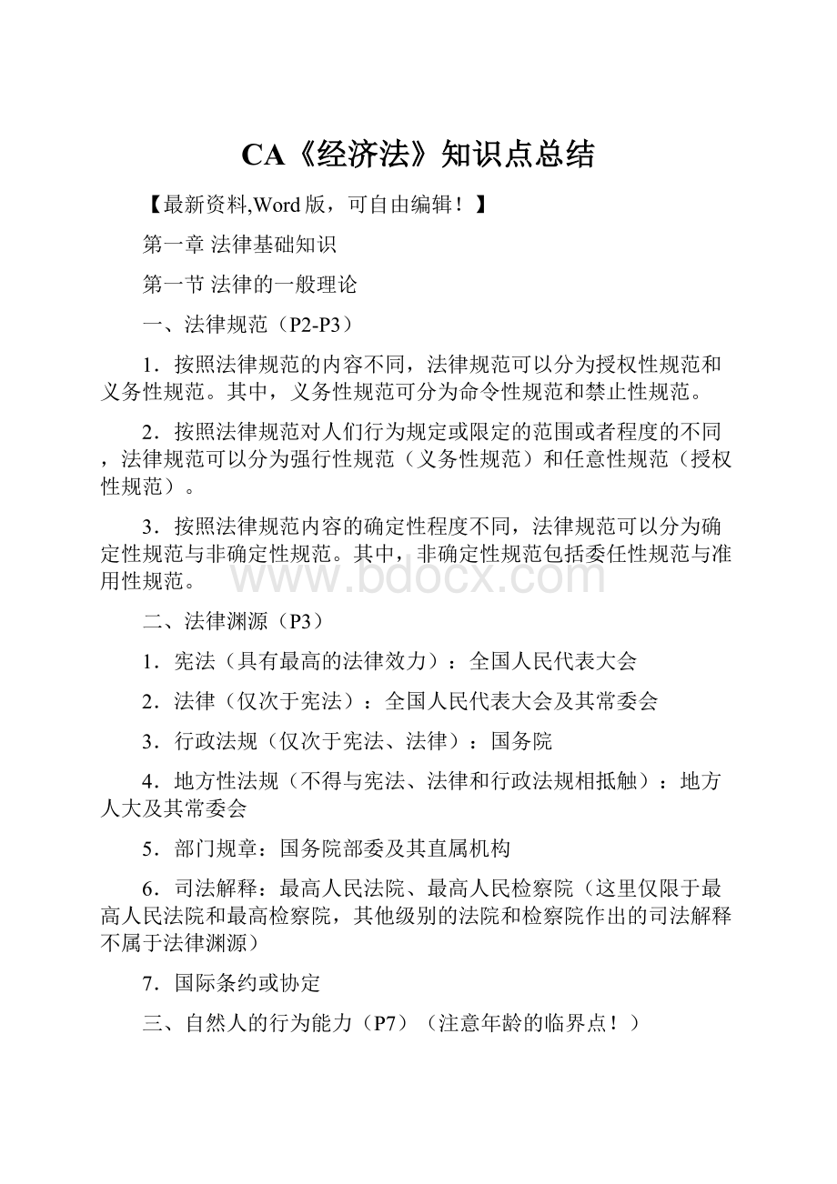 CA《经济法》知识点总结.docx