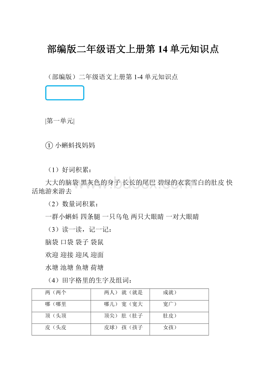 部编版二年级语文上册第14单元知识点.docx