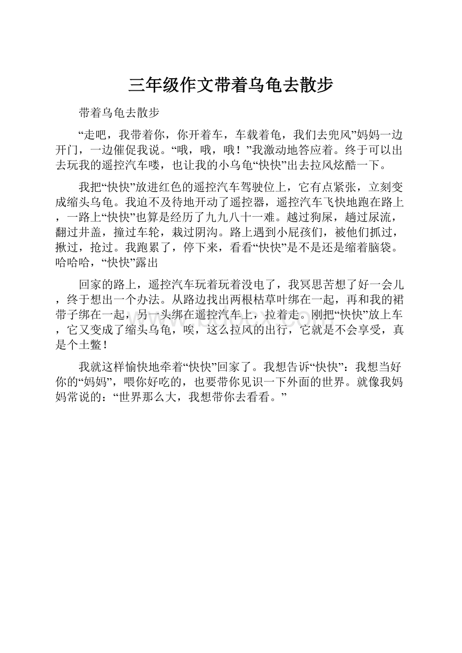 三年级作文带着乌龟去散步.docx_第1页