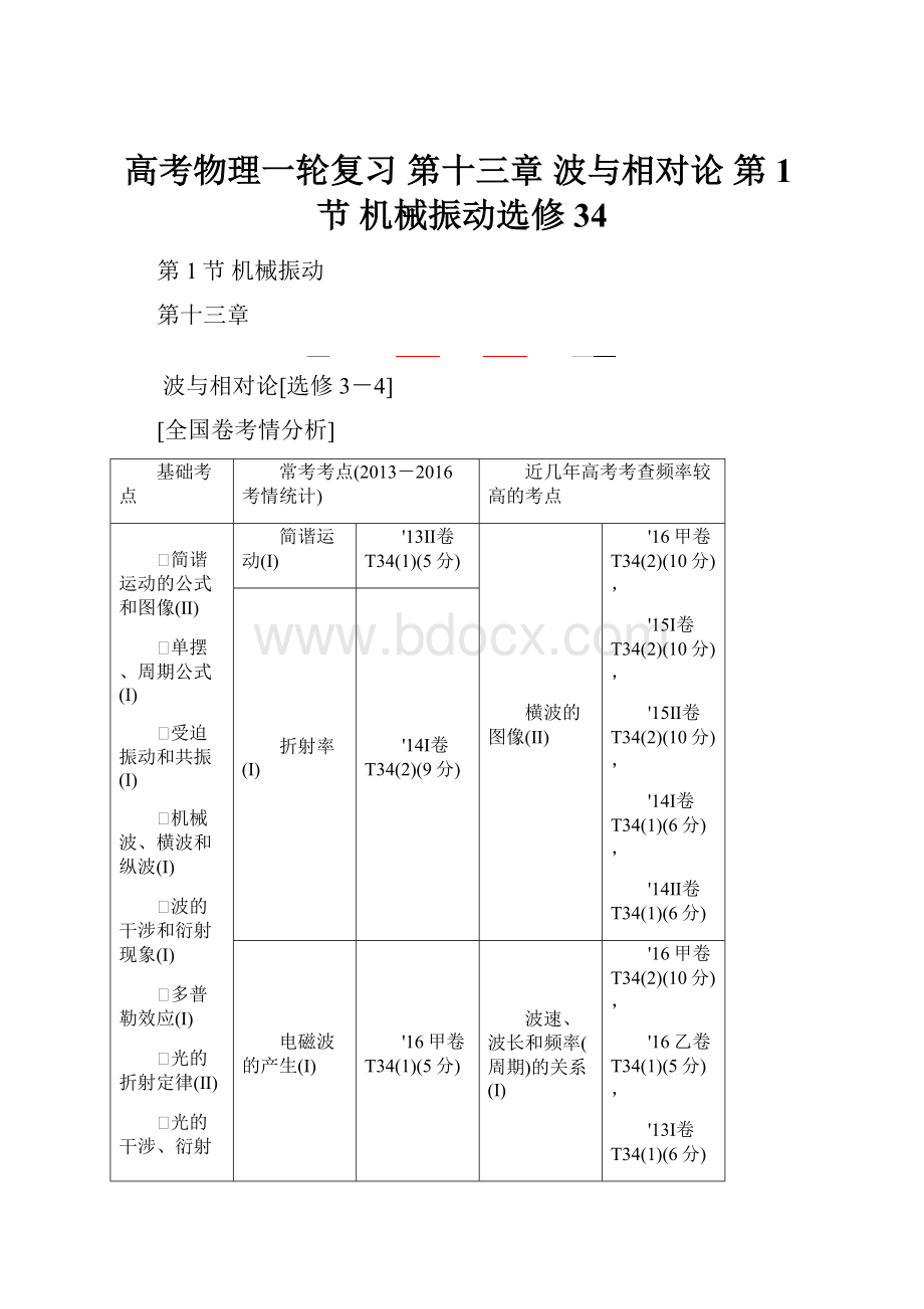 高考物理一轮复习 第十三章 波与相对论 第1节 机械振动选修34.docx_第1页