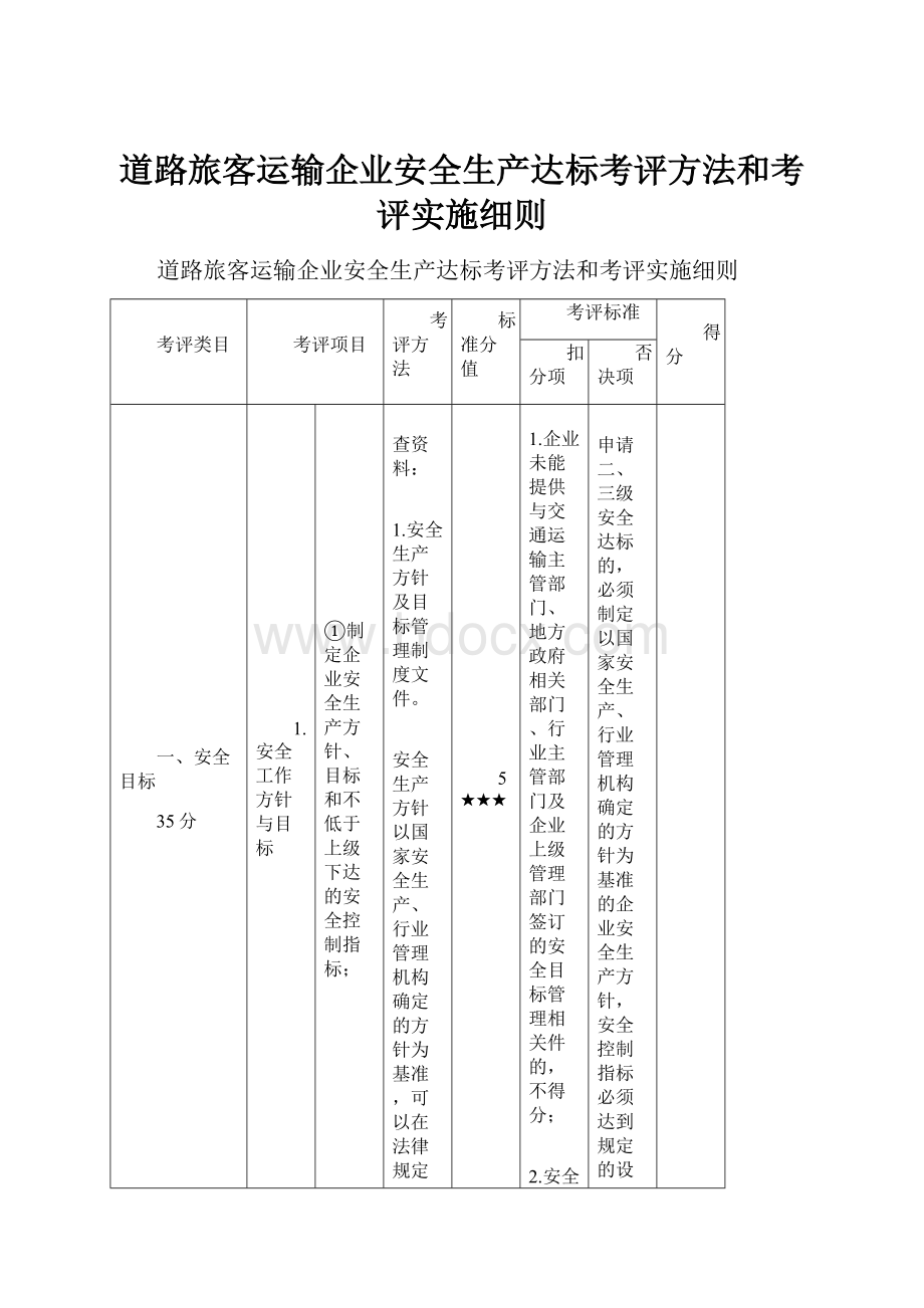 道路旅客运输企业安全生产达标考评方法和考评实施细则.docx