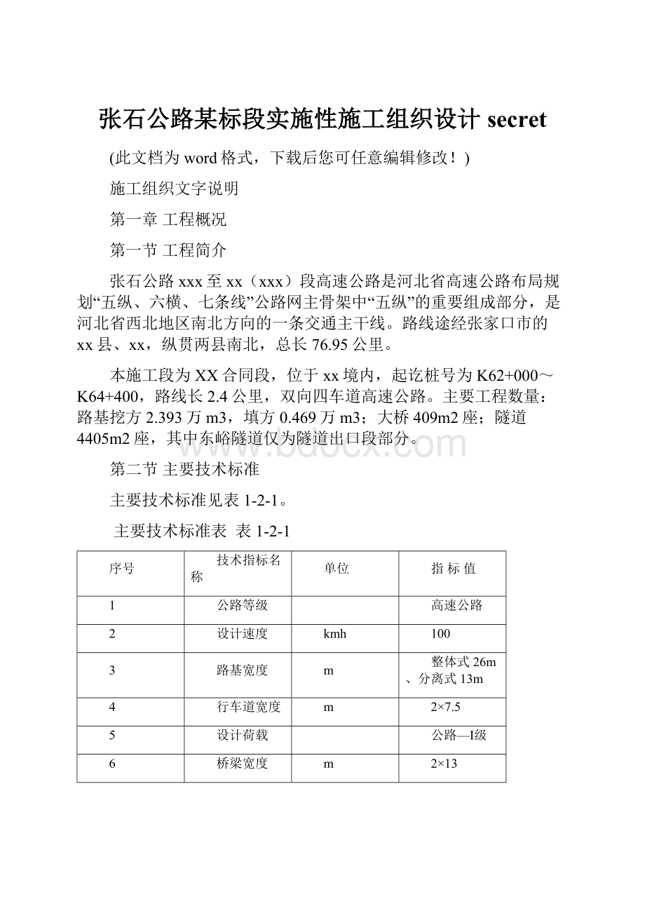 张石公路某标段实施性施工组织设计secret.docx_第1页