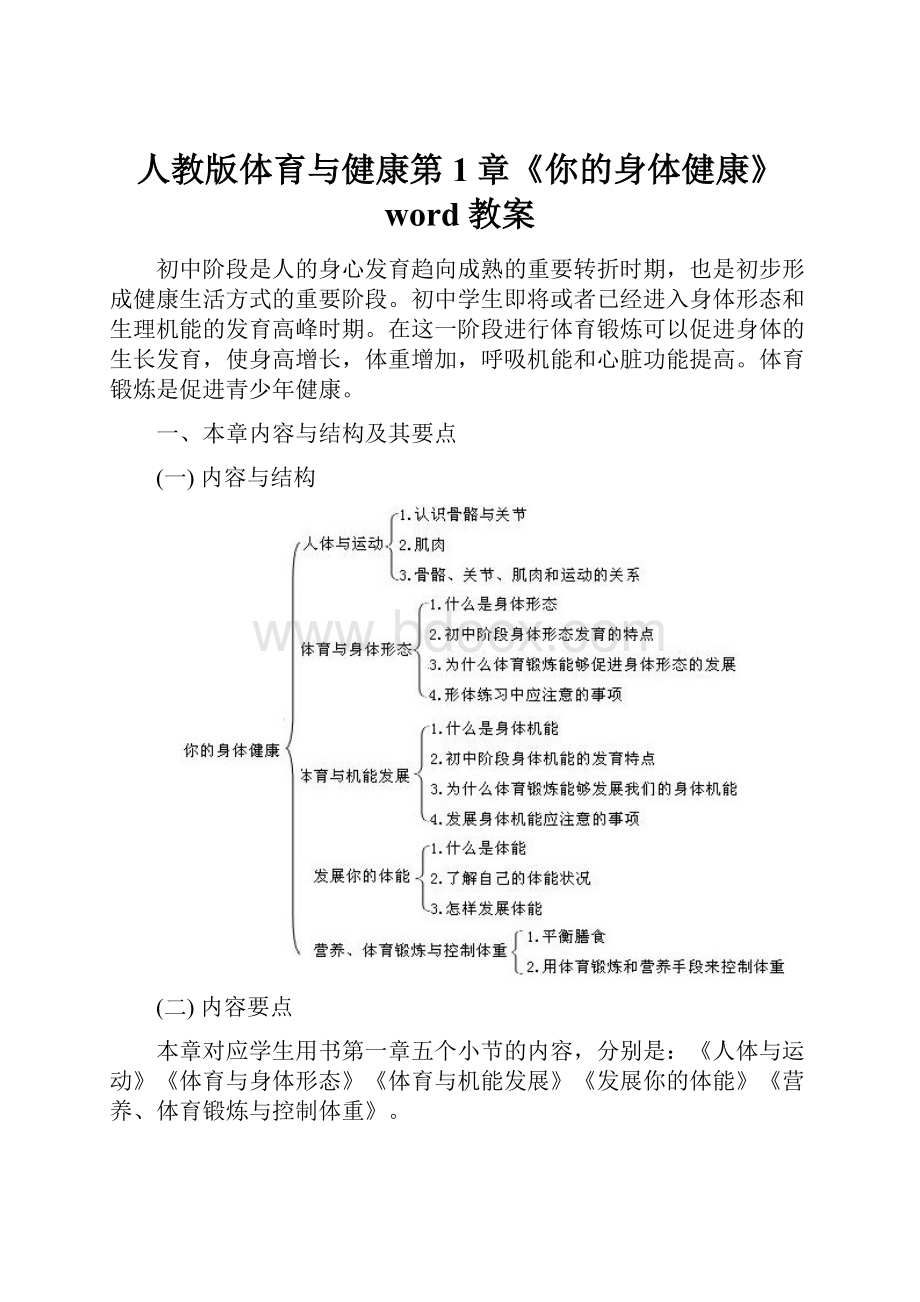 人教版体育与健康第1章《你的身体健康》word教案.docx_第1页