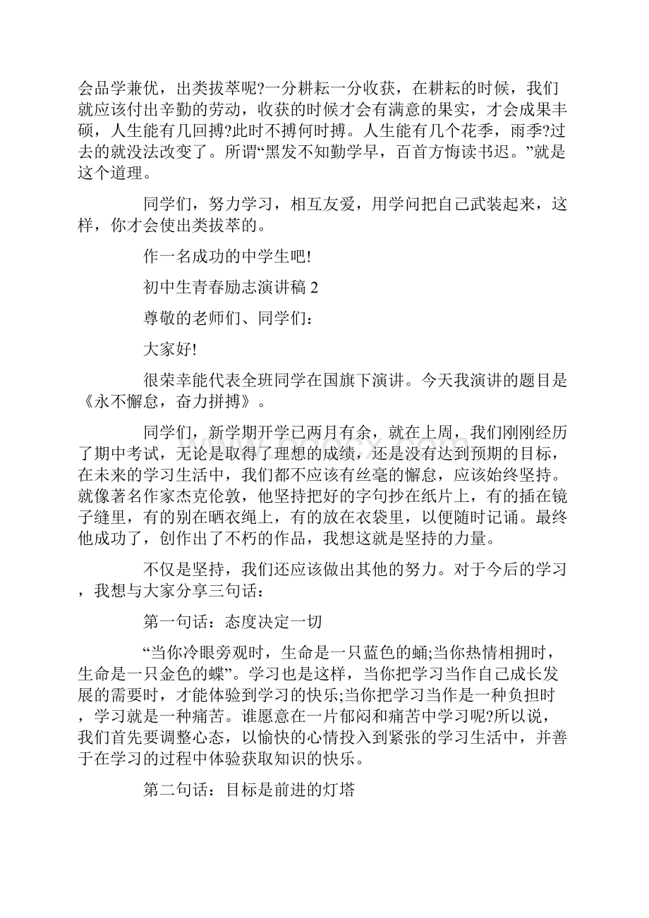 初中生青春励志演讲稿学生优秀范文.docx_第2页