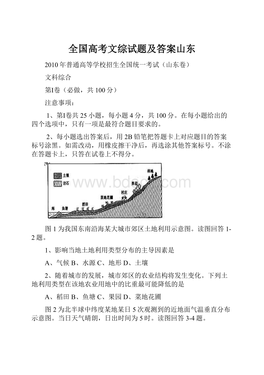 全国高考文综试题及答案山东.docx_第1页