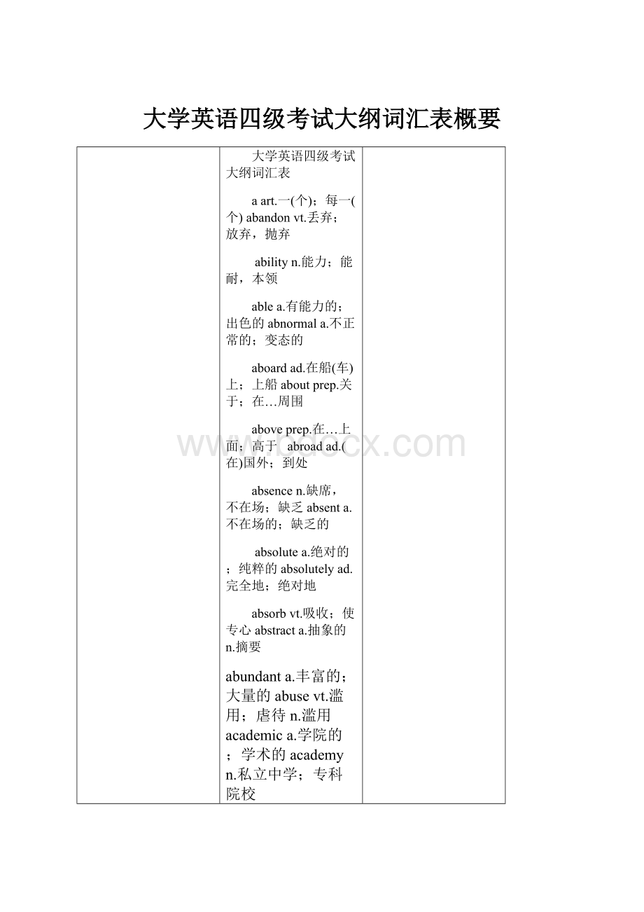 大学英语四级考试大纲词汇表概要.docx