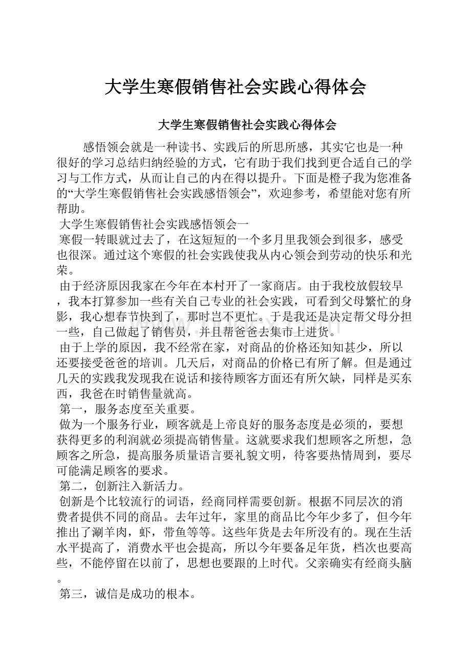 大学生寒假销售社会实践心得体会.docx