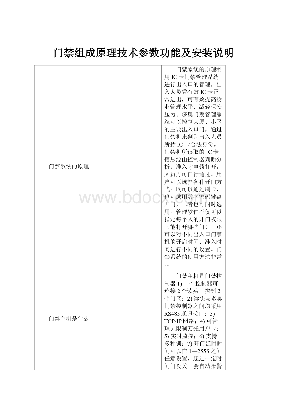 门禁组成原理技术参数功能及安装说明.docx