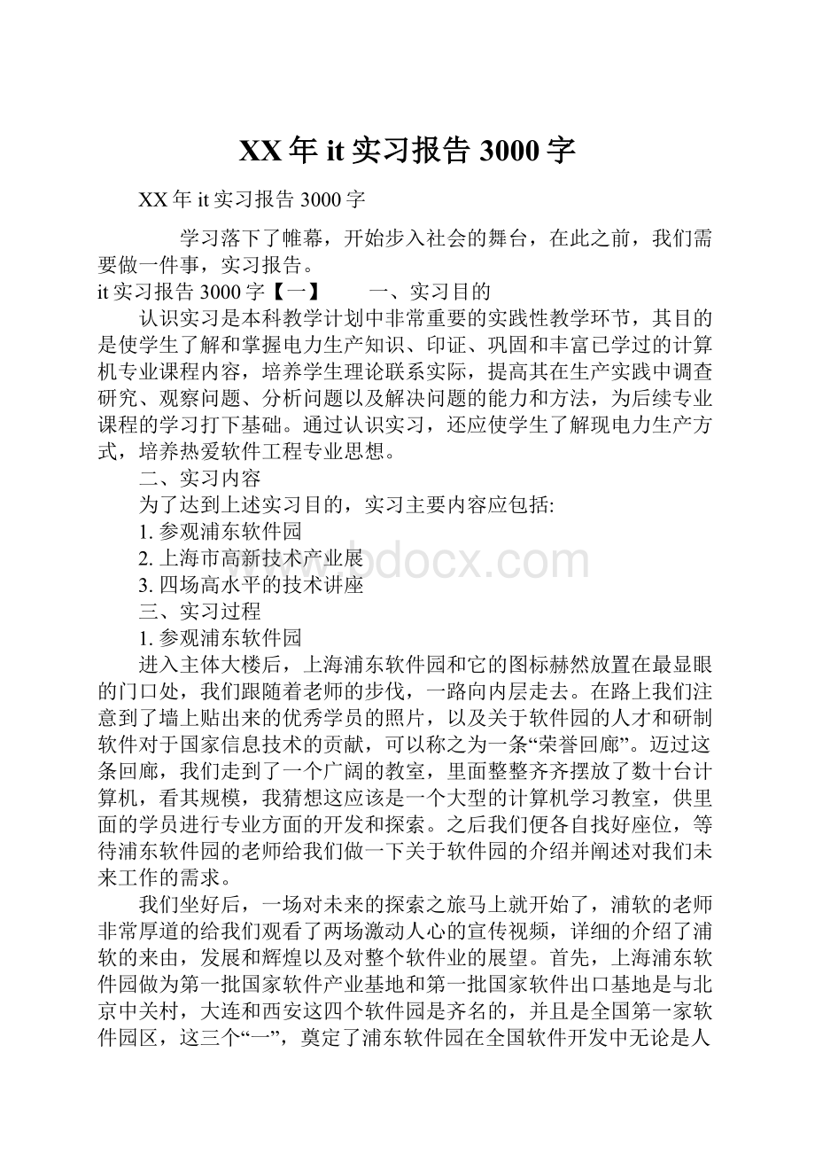 XX年it实习报告3000字.docx