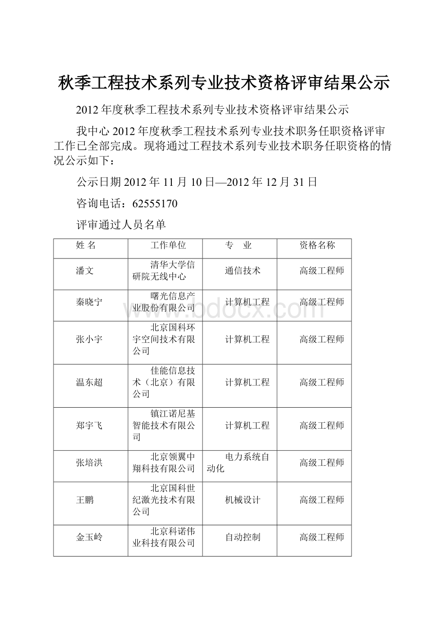 秋季工程技术系列专业技术资格评审结果公示.docx