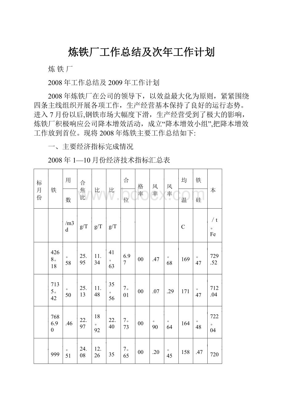 炼铁厂工作总结及次年工作计划.docx