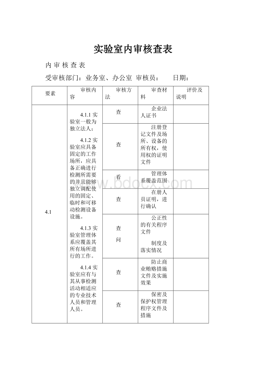 实验室内审核查表.docx