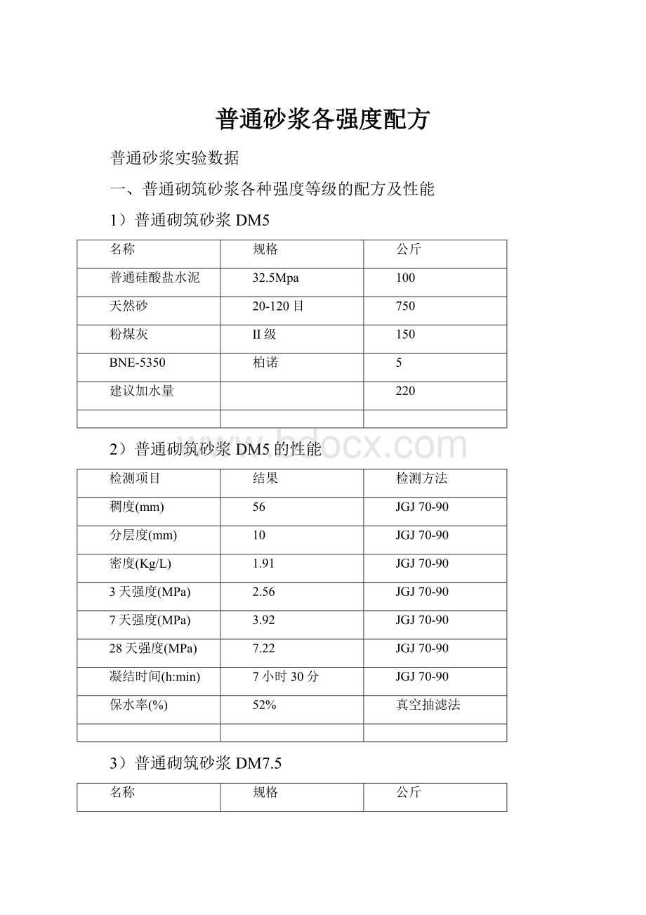 普通砂浆各强度配方.docx_第1页