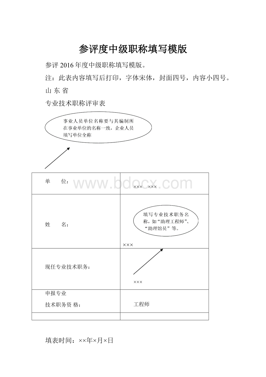 参评度中级职称填写模版.docx