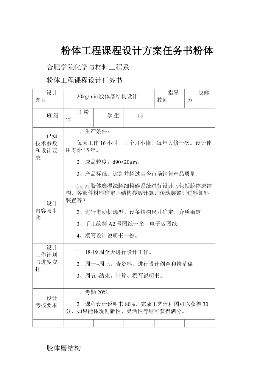 粉体工程课程设计方案任务书粉体.docx_第1页