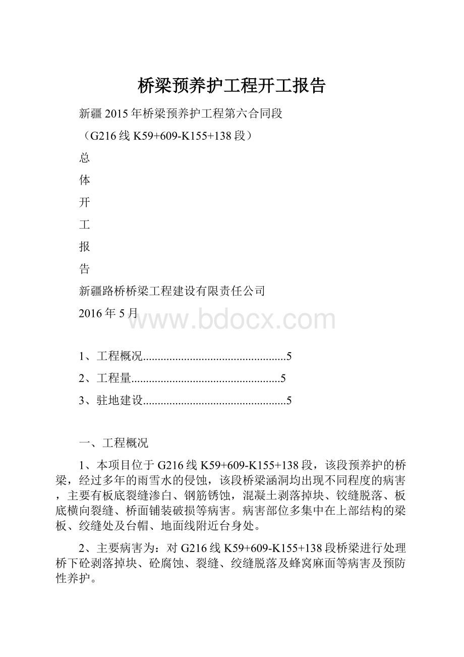 桥梁预养护工程开工报告.docx