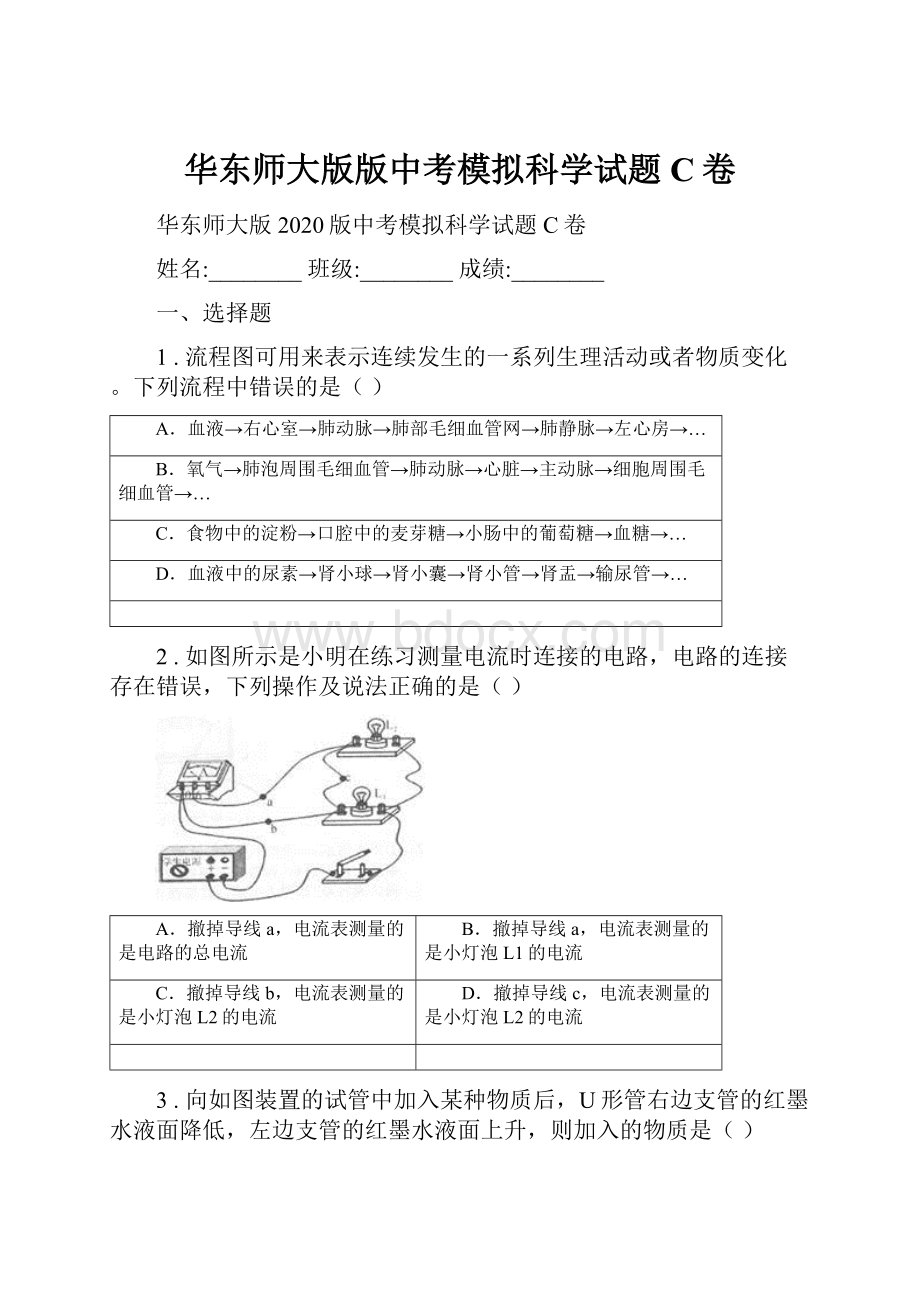 华东师大版版中考模拟科学试题C卷.docx