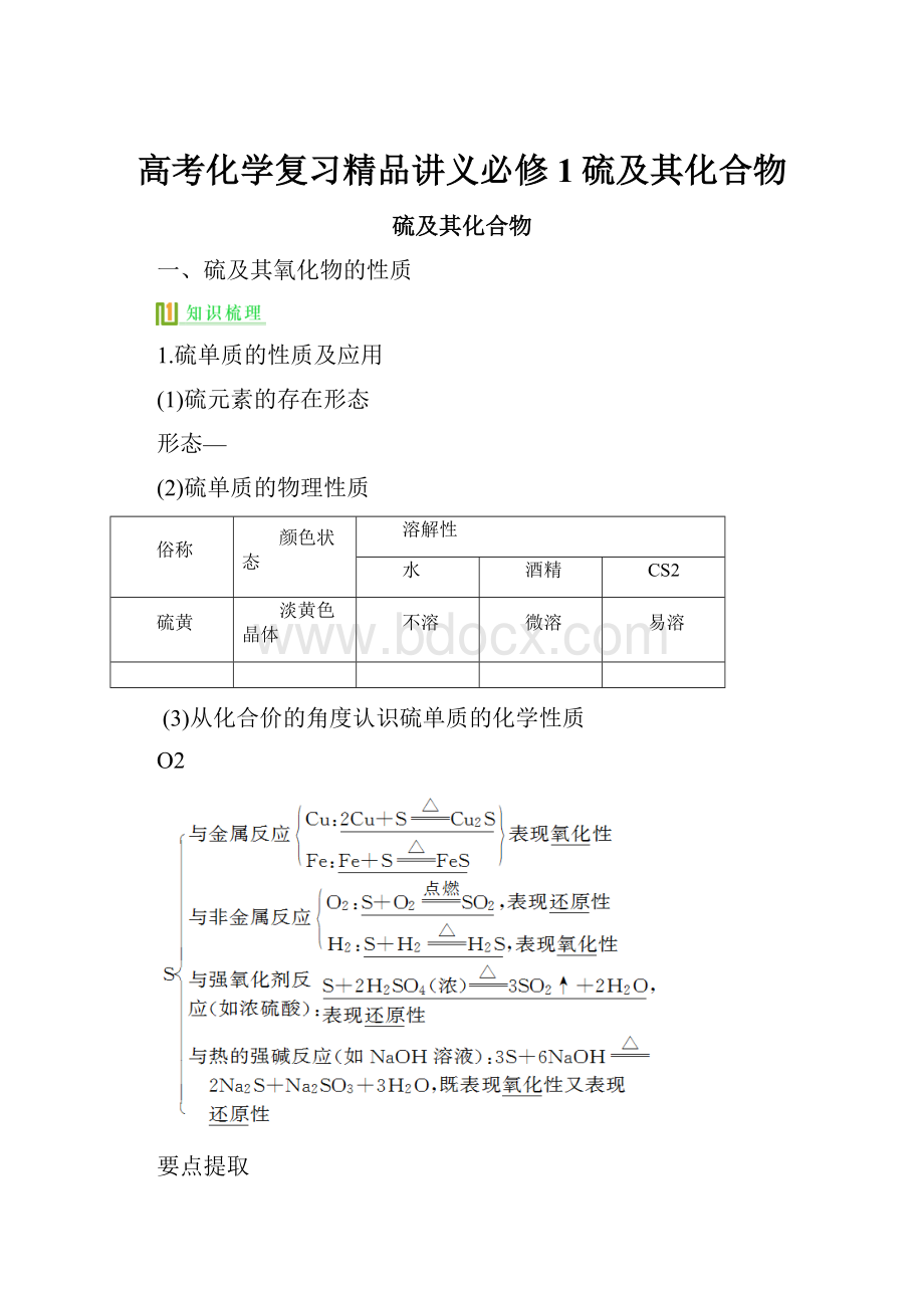 高考化学复习精品讲义必修1硫及其化合物.docx